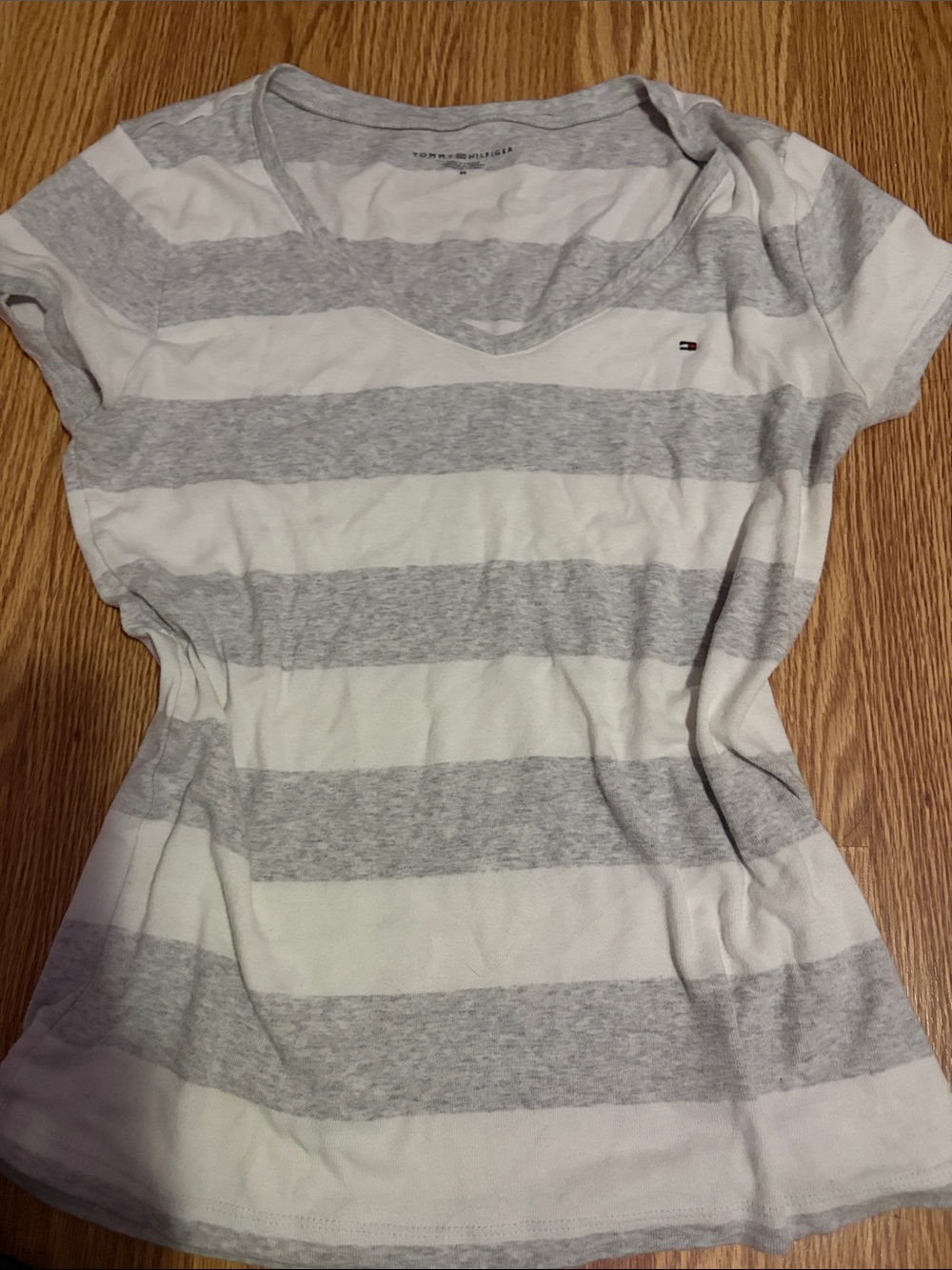 Tommy Hilfiger Light Gray & White Striped Short-Sleeve Tee